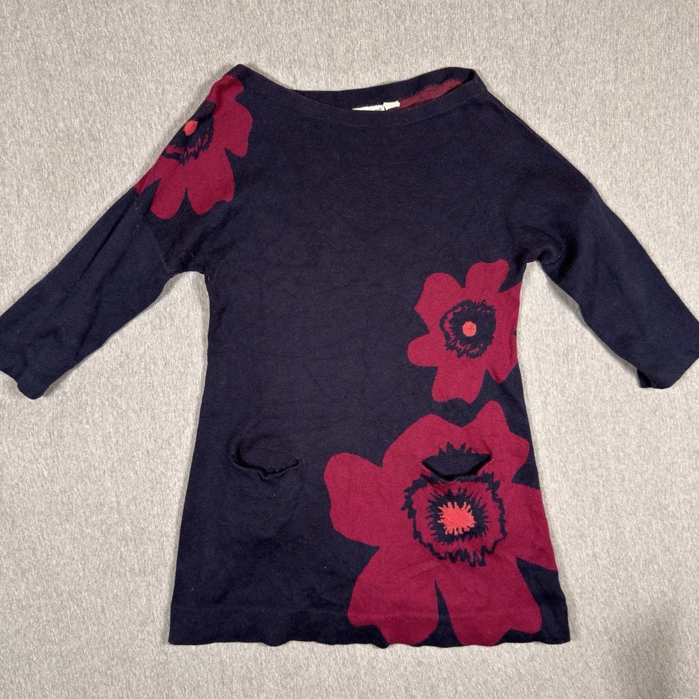 Anthropologie Field Flower Poppy Pocket Tunic Sweater Dress Boat Neck Large Blue